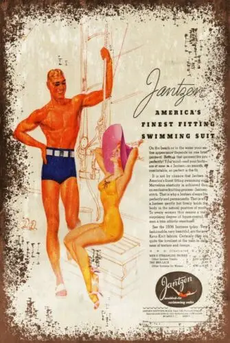 Swimming Costume Advert Vintage Retro style Metal Plaque Sign, holiday sign