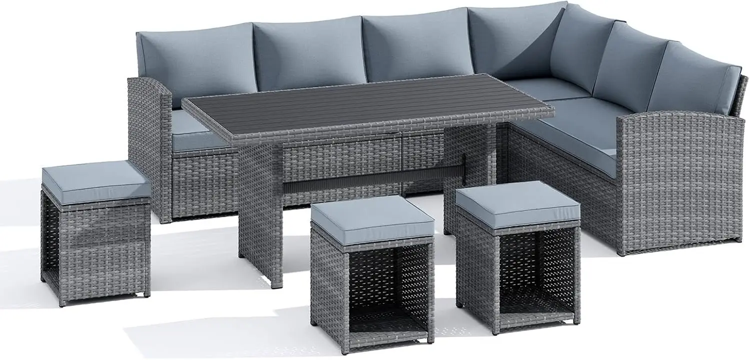 

Patio Furniture Set 7 Piece Patio Dining Sofa Set Outdoor Sectional Sofa Conversation Set All Weather Wicker Rattan Couch