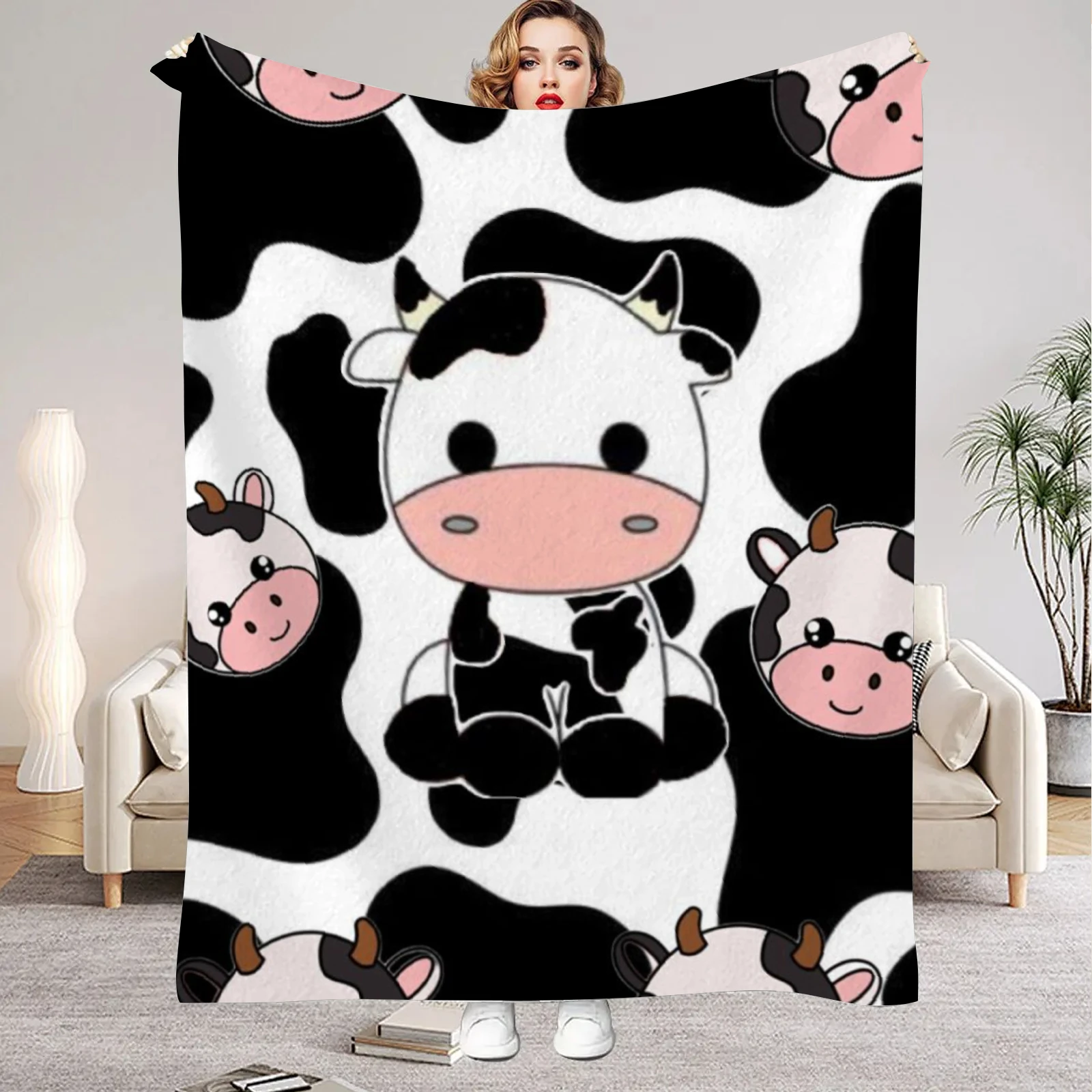 1Pc Digital Printed Cow Style Flannel Blanket Mattress Cover Blanket for Family Beds,Sofas,Offices,Outdoor Camping