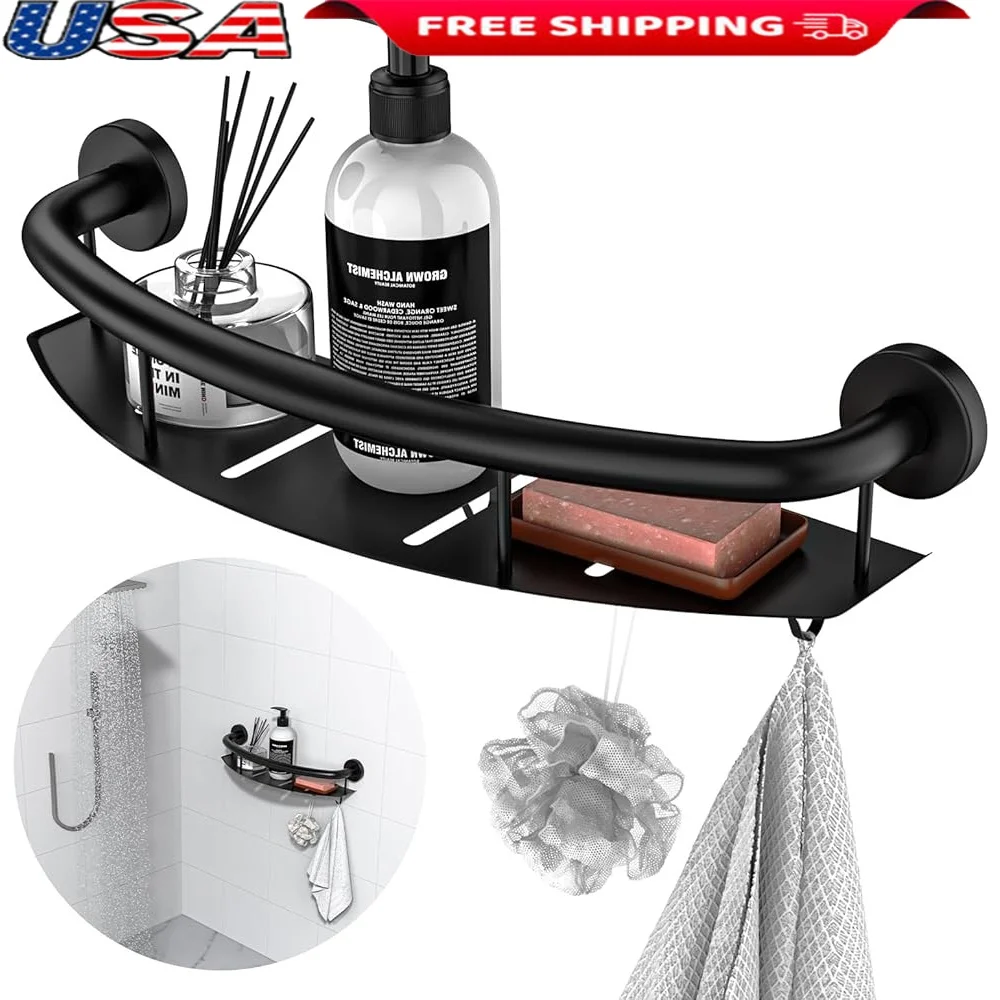 

Черный 18-дюймовый безопасный поручень с полкой для хранения, настенная ванна из нержавеющей стали, душ, поддержка дренажных отверстий для пожилых людей