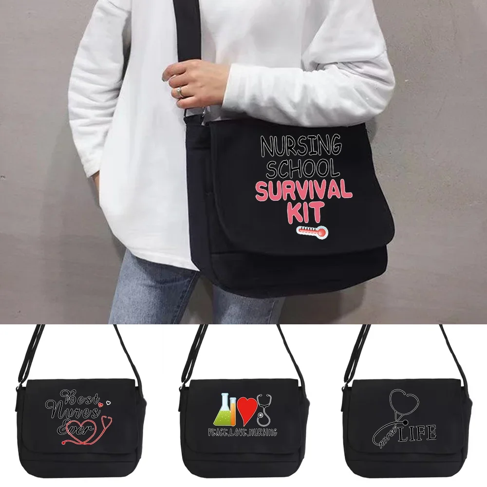 

2023 Canvas Shoulder Messenger Bag Youth Casual Wild Crossbody Bags Nurse Print Satchels Women Large Capacity Shopping Organizer