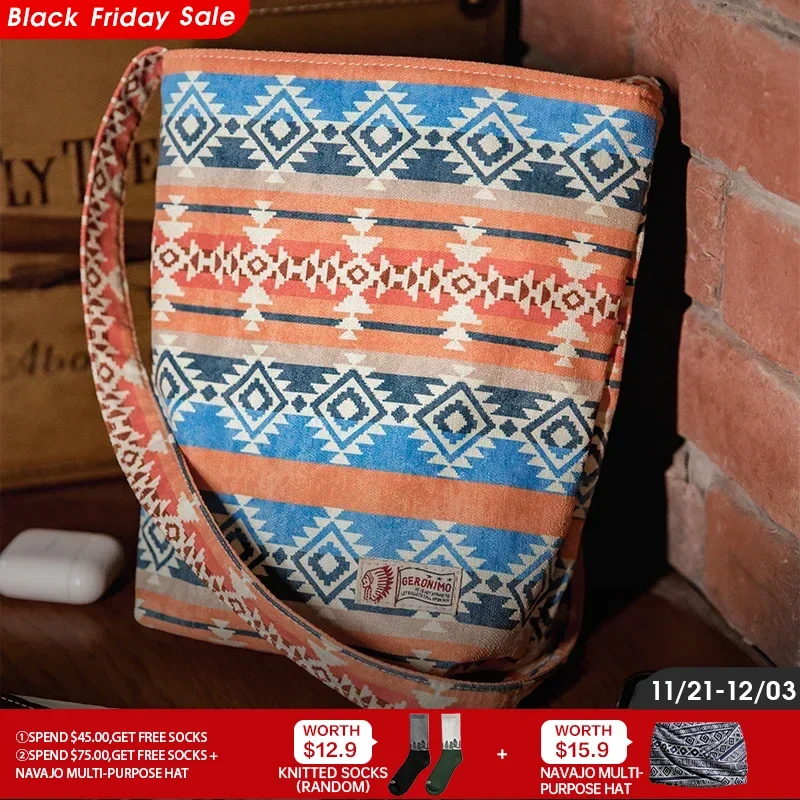 Maden Vintage Ethnic Canvas Bucket Bag Niche Double-sided Dual-use Single-shoulder Handbag Messenger Commuter Bags Crossbody