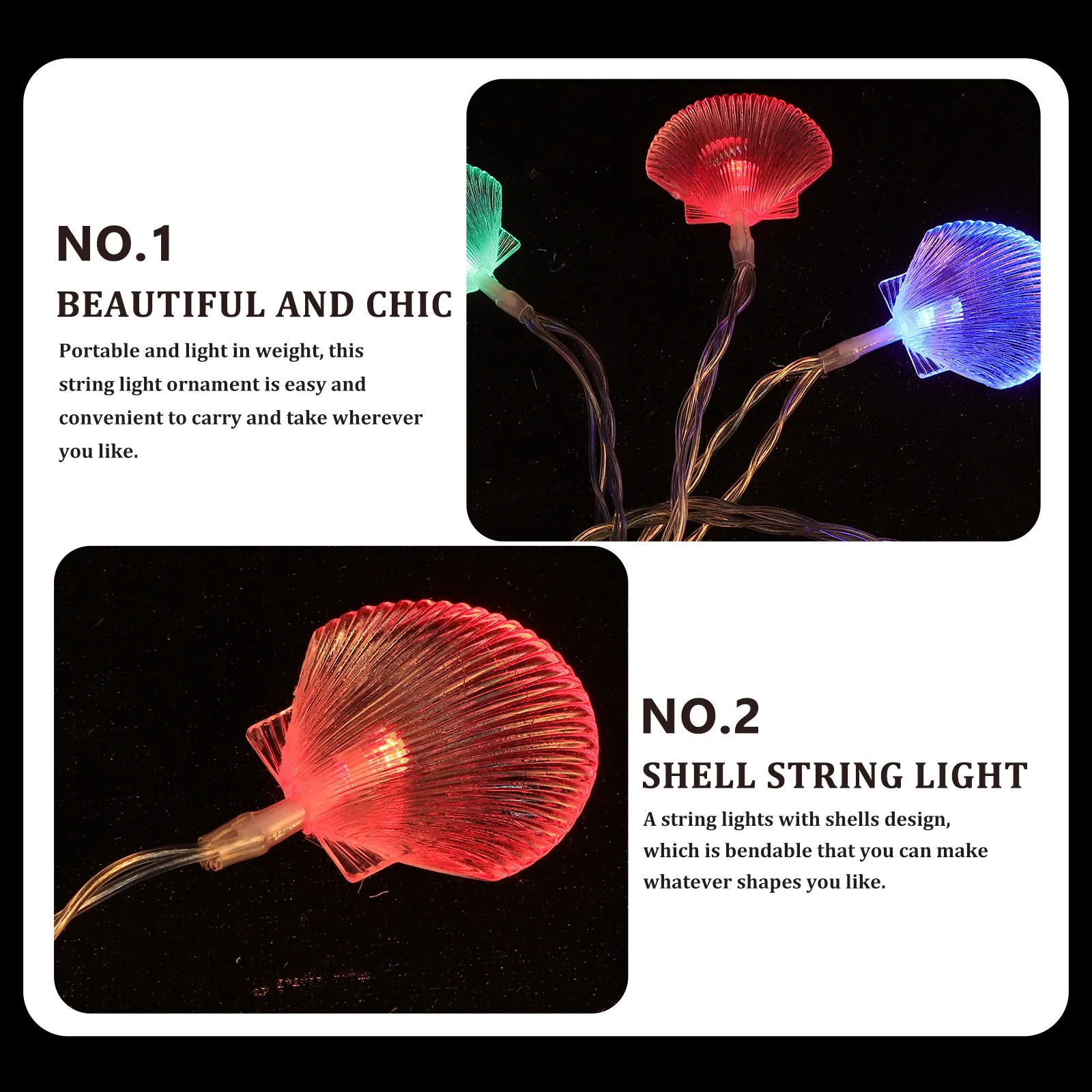 10 LED Shell String Lights 1.5m PVC Copper Wire Bendable Decorative Light for Beach Party Bedroom Living Room Summer Decor