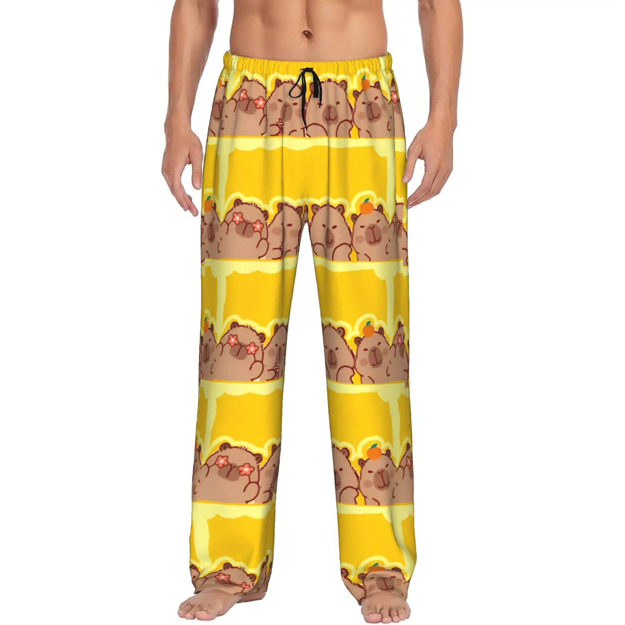 

Custom Printed Funny Capybara Pajama Pants for Men Sleep Sleepwear Bottoms with Pockets