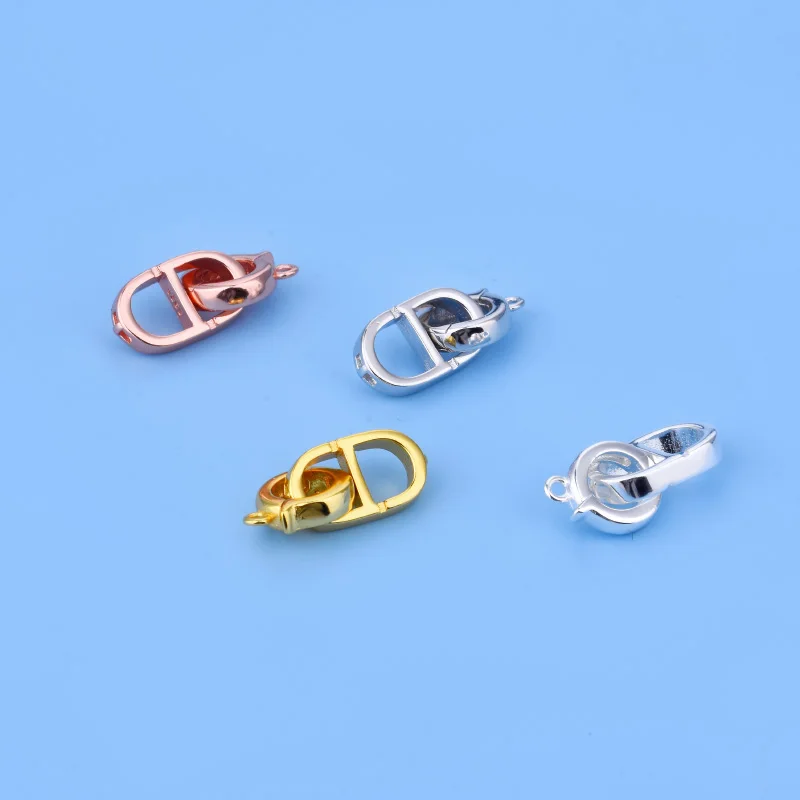 

925 sterling silver gold plated double hole pig nose pearl buckle handmade DIY bracelet necklace buckle