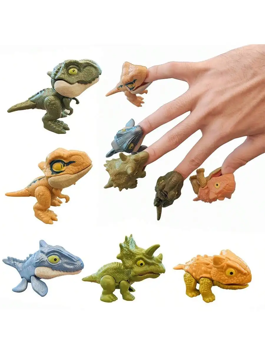 5&10PCS Biting Finger Dinosaurs Toy Collectibles for Display, Dinosaur Play and Snap On Figure Novelty Creative Theater Puppet