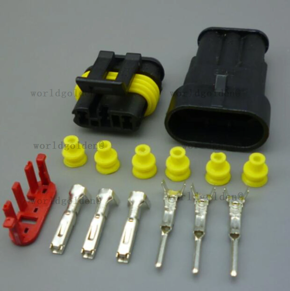 282087-1 282105-1 3Pin Vehicle Wiring Connector Set with Terminals & Yellow Seals for Universal Vehicles