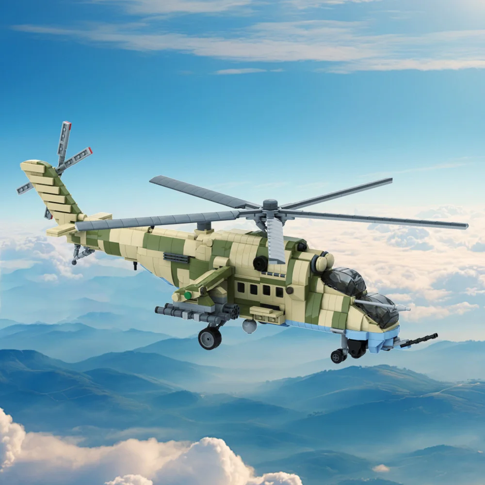 Gobricks moc mil-mi35m ataque traseiro helicóptero blocos de construção modelo militar helicóptero aeronaves tijolos brinquedo para crianças presente