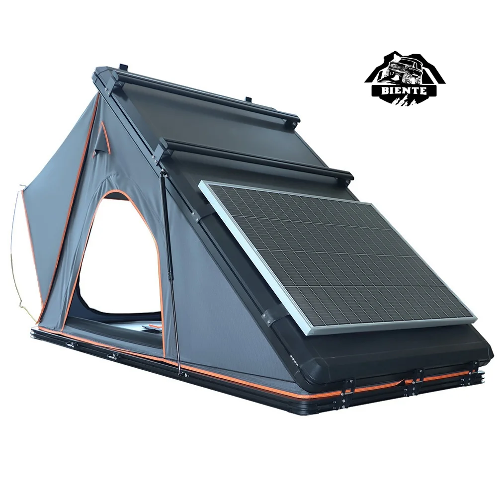 Camping Triangle Aluminum Clamshell Solar Car Tent Hard Shell Roof Top Tent Solar Panel