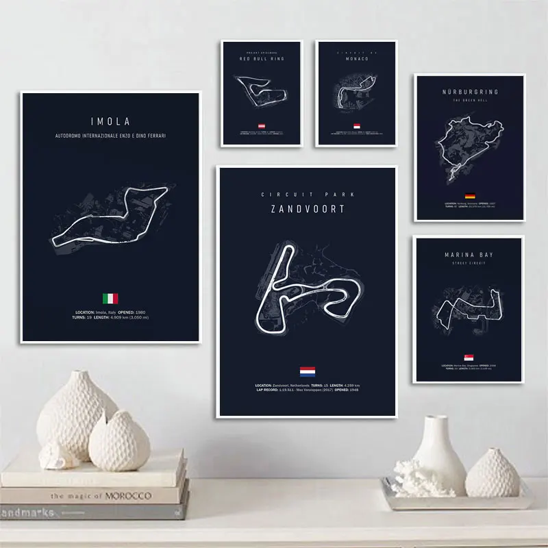 Formula 1 Imola Monaco Track Circuit Canvas Painting F1 Art Nordic Posters and Prints Wall Pictures for Living Room Decor