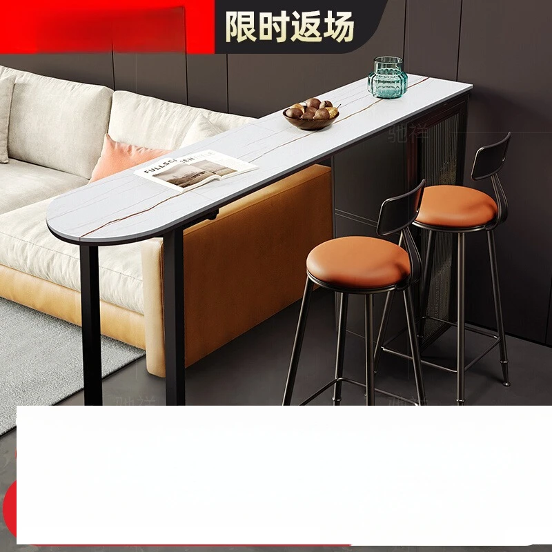 

Italian rock slab semi-round bar table against the wall, locker, home office high table, light luxury wrought iron meeting table