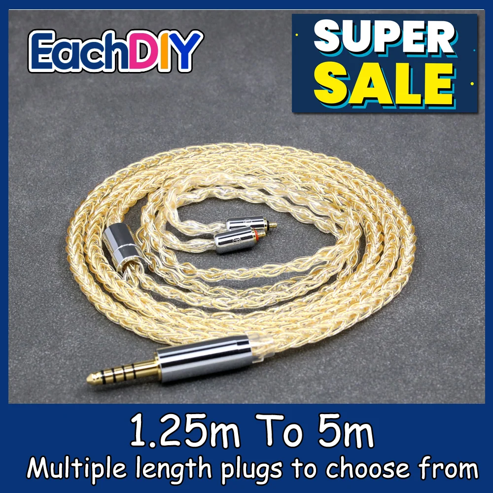 

8 Core 99% 7n Pure Silver 24k Gold Plated Earphone Cable For Pro X10 X20 X30 X50 IPX T2 Pin LN008425