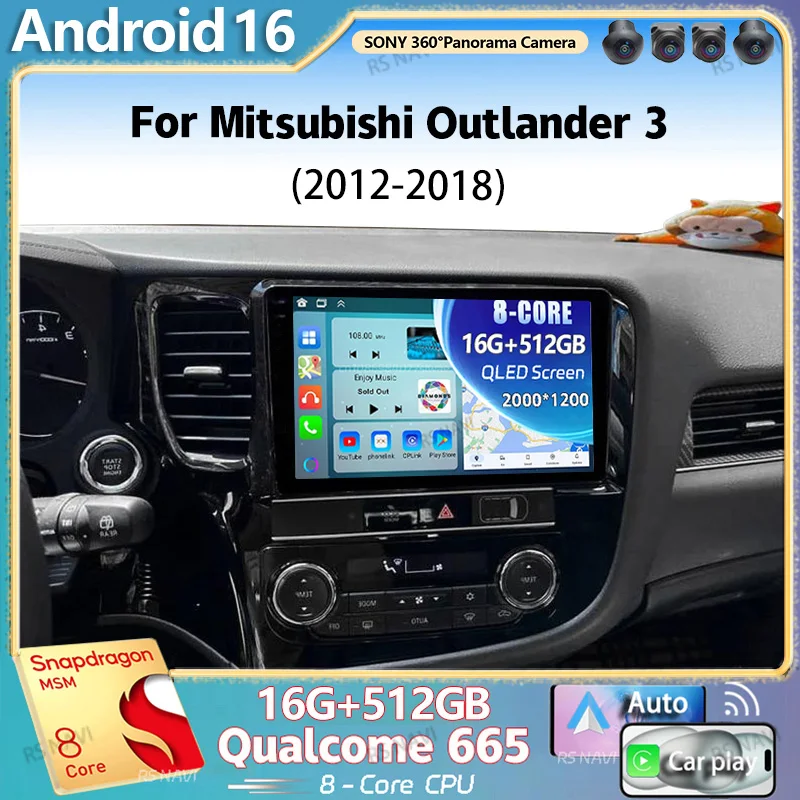 Android 16 2K QLED For Mitsubishi Outlander 3 2012-2018 Android Car Radio Multimedia Video Player GPS 4G CarPlay Stereo