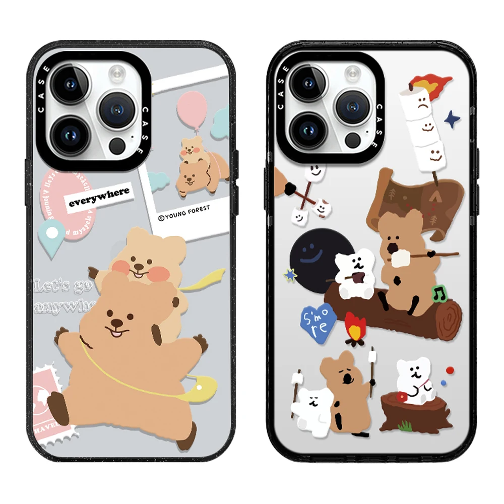 

Cute Brown Bear And Friends Cartoon Acrylic Phone Case With MagSafe For iPhone 16 12 14 13 11 15 16 Pro Max Plus Anti-drop Case