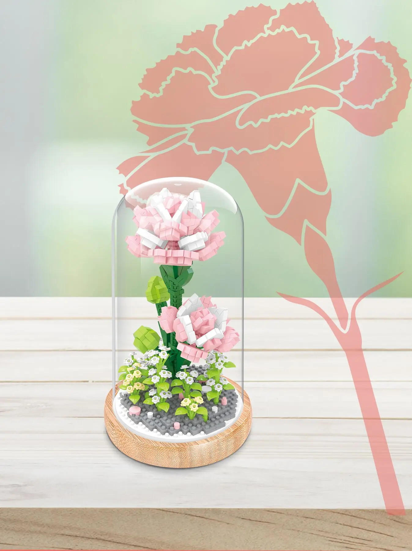 Carnation Mini Building Block Bouquet Toy Assembly 3D Model Home Decoration Potted Plant Eternal Flower Girl Gift