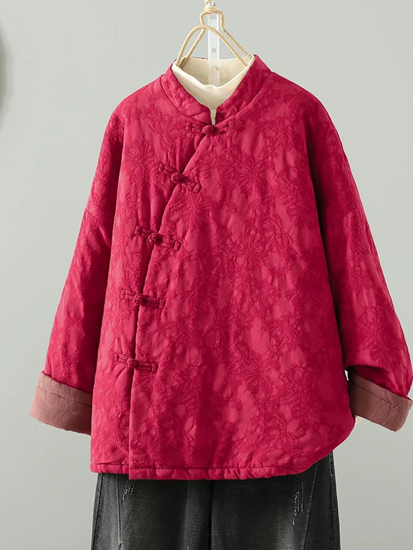 

Красное свободное женское хлопковое пальто с вышивкой, теплое зимнее модное китайское пальто с воротником-стойкой, длинное пальто Sve Thiened