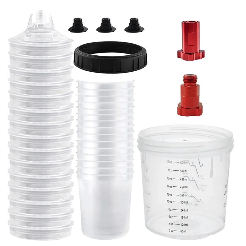 

Чашки для краски ABZV-20 унций (600 мл) для автомобильной краски, чашка для смешивания краски HVLP с стопорным кольцом, адаптером, мешалкой для краски