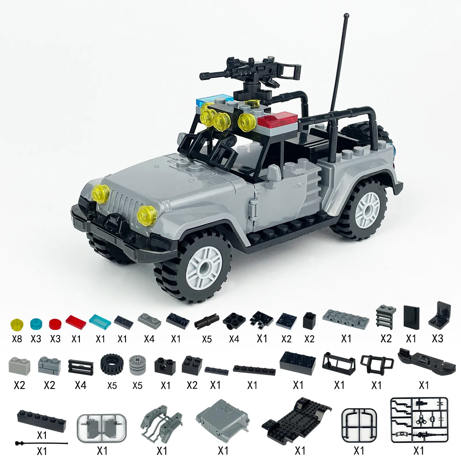 78pcs Gray Police Armor Pick-up Truck SUV Building Block Set Action Figures Machine gun accessories off-road vehicle Model block