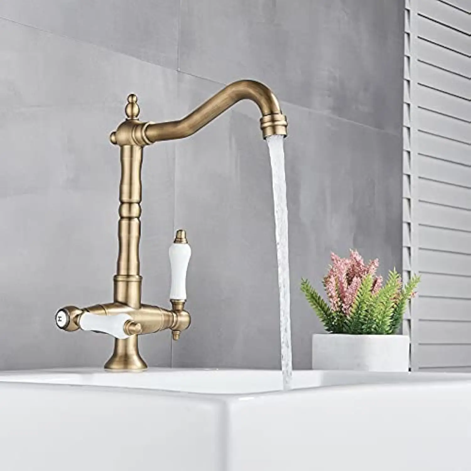 

Widespread Kitchen Sink Faucet for Bar Farmhouse Commercial, Black Antique Kitchen Double Handle White Deck Mount Hot Cold Mixe