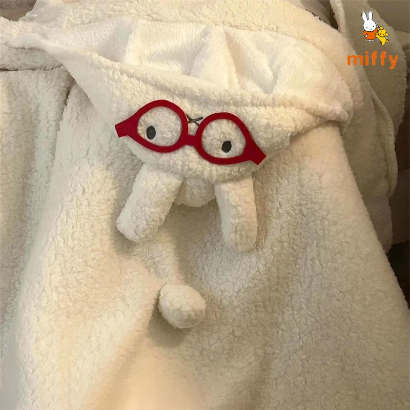 Uroczy płaszcz Miffy, kreskówkowy, ciepły, noszony jako koc z kapturem, idealny do akademika, chroniący przed zimnem, akcesoria anime, idealny prezent urodzinowy dla dziewczyny.