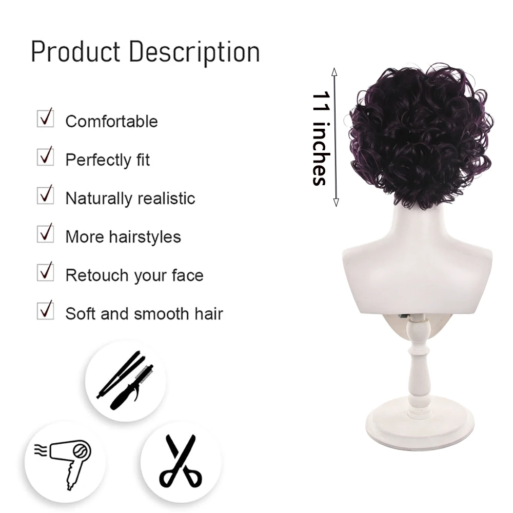 Short Curly Black Purple Cosplay Wig Natural Fluffy Heat Resistant Synthetic Hair Anime Agott Wigs For Men Women Party Daily Use
