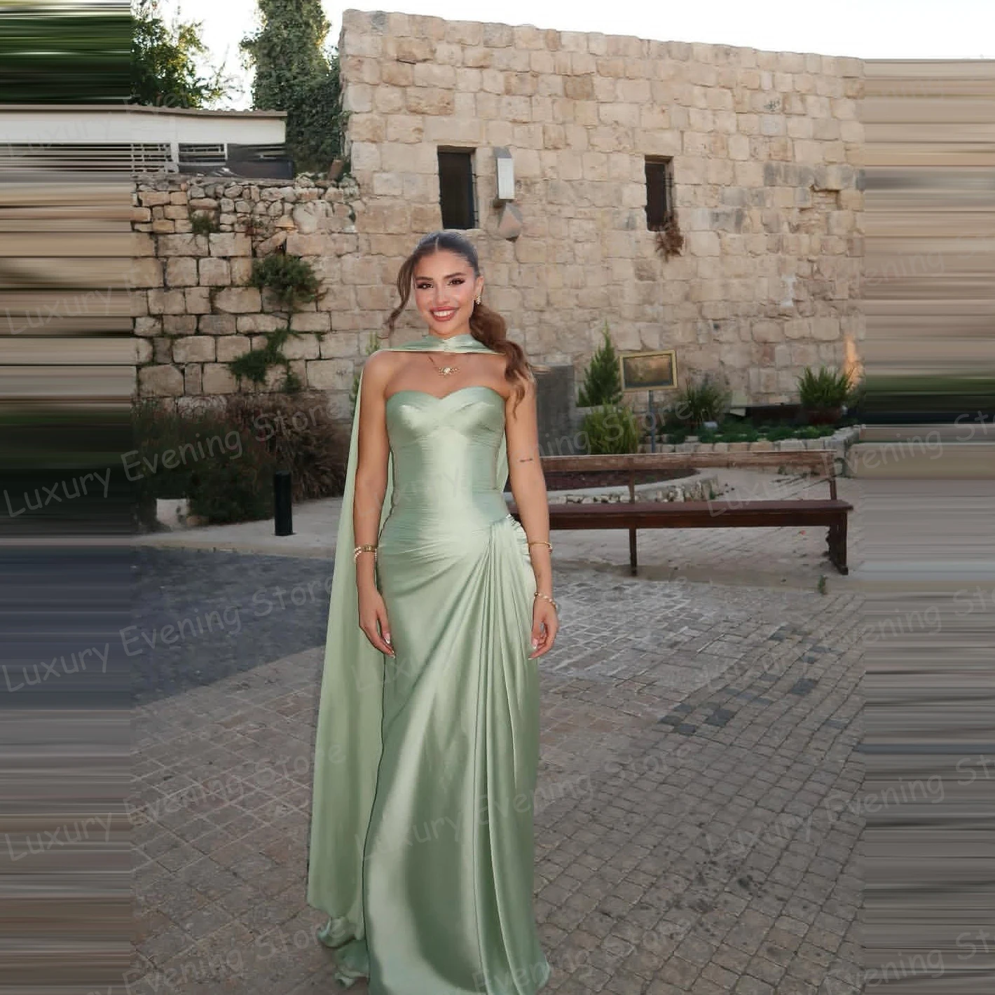

Простые зеленые вечерние платья русалки, сексуальные модные платья для выпускного вечера без бретелек, атласные платья без рукавов по индивидуальному заказу, Vestidos De Noche فساتين سهرة