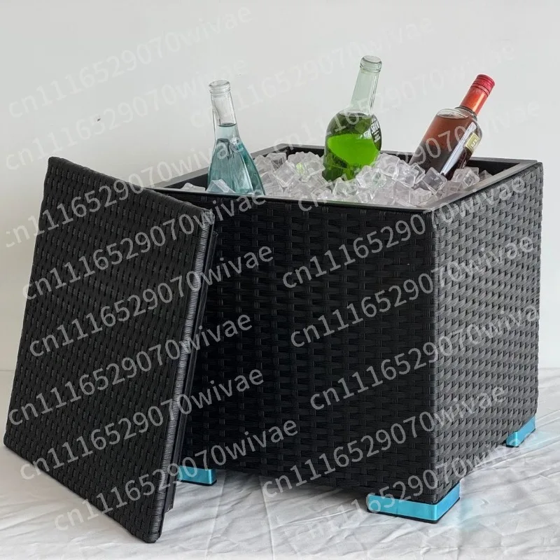 Rattan with lid for champagne beer ice bucket, large capacity 15-liter ice table constant temperature preservation