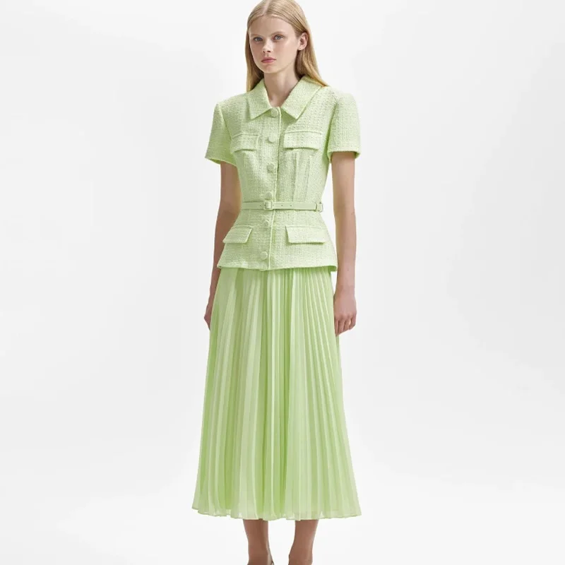 

Women's Vintage Woolen Short Sleeve Dress, Kate Princess, Green Button, Mini Dresses, 81517