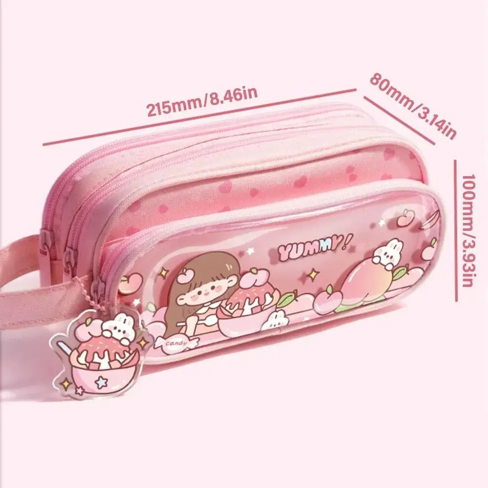 Three-Layers Cartoon Girls Pencil Bag Astronaut Cartoon Girls Large Capacity Pencil Pouch Multifunction with Keychain