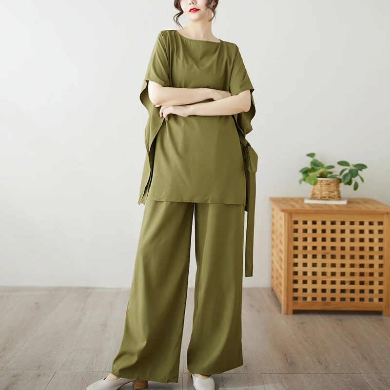 

SuperAen Women's Clothing Summer Women's 2025 New Loose High-end Tshirt Straight Wide-leg Pants Two-piece Set