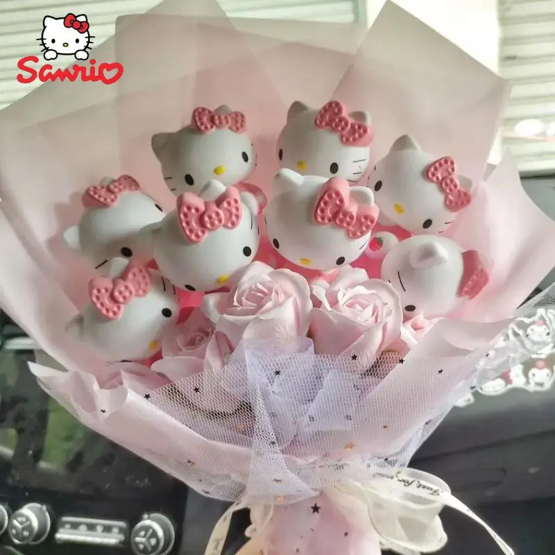 

Милый мультяшный букет Hello Kitty, цветы, Санрио, женский подарок для девушки, милый цветочный букет для девушек, плюшевый подарок