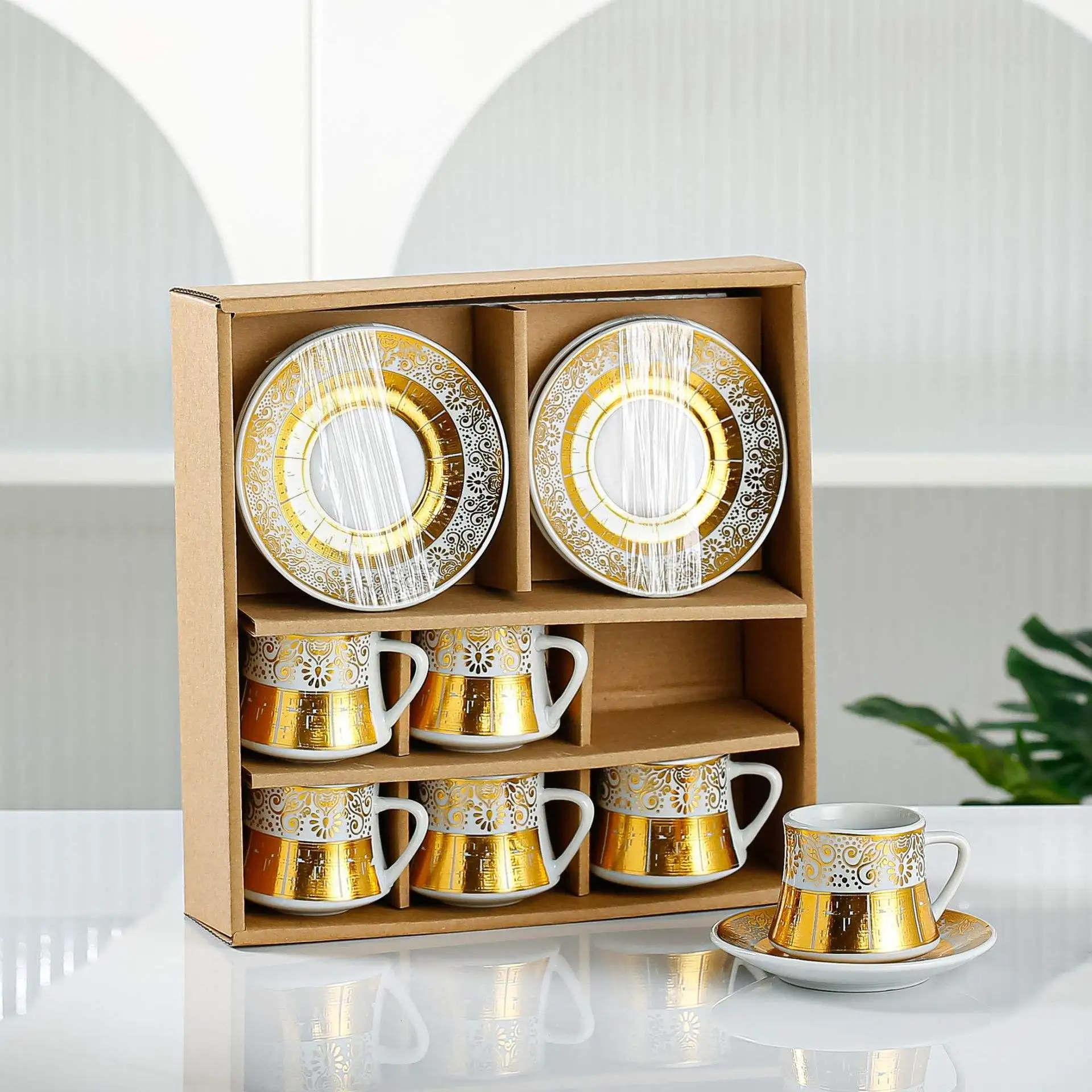 

2024 new arrival products European style ceramic coffee mug gift box high value coffee cup set