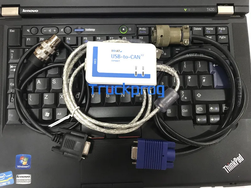 For MTU USB to CAN V2 COMPACT IXXAT Diagnostic tool+ MDEC ADEC Cable Diesel MTU DiaSys Truck Engine Diagnostic tool+T420 laptop