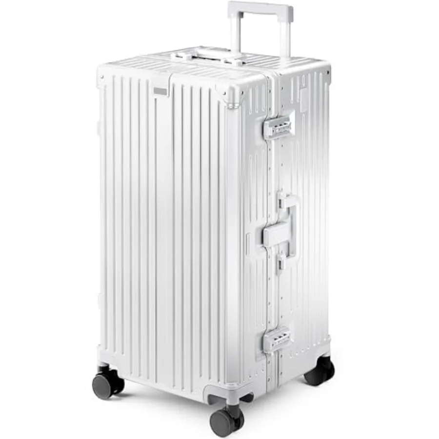 

28 Inch Large Trunk Luggage with Thickened Aluminum Frame Silver PC Hardside TSA Spinner Wheels 3-Layer Zipperless Design Type-