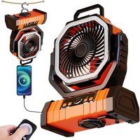 Camping Portable Desk Fan with LED Light, Rechargeable Quiet Camping Fan, Battery Operated with Hanging Hook for Home Bedroom