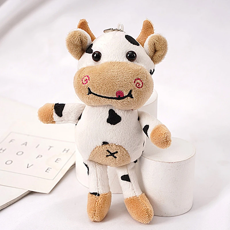 1pc Plush Cow Toy Keychain Soft Plush Filling Good Elasticity Doll Keyring Cartoon Kawaii Spots Bag Pendant Girls Gift