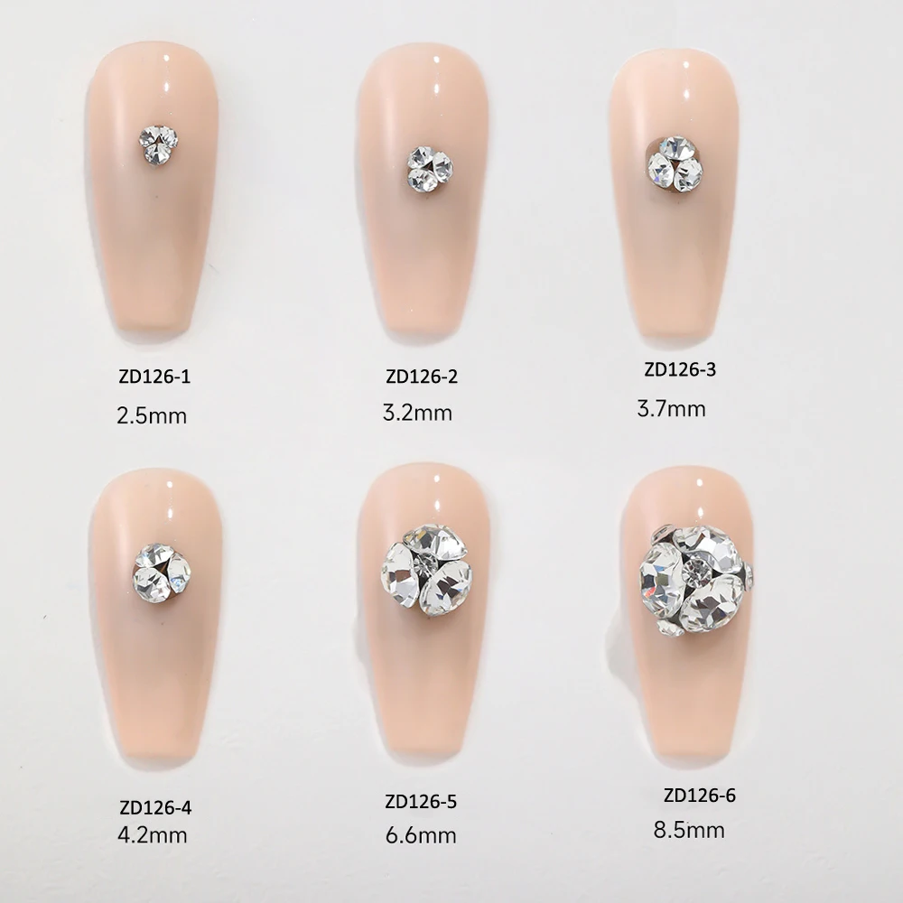 10pcs 2.5-8.5mm Super Sparkle K9 Nail Pile Diamonds Ball Sparkle Mini Clear Pile Nail Rhinestones 3D Stacked Glass Manicure Gem