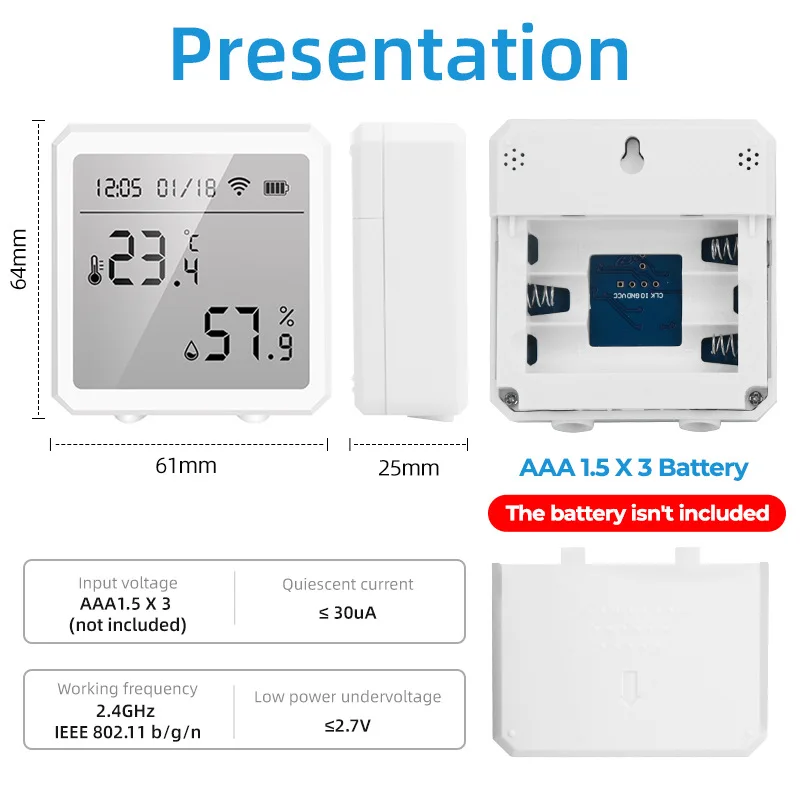 Sensore di umidità della temperatura WiFi Tuya Smart Home termometro APP SmartLife funziona con Alexa Google Assistant