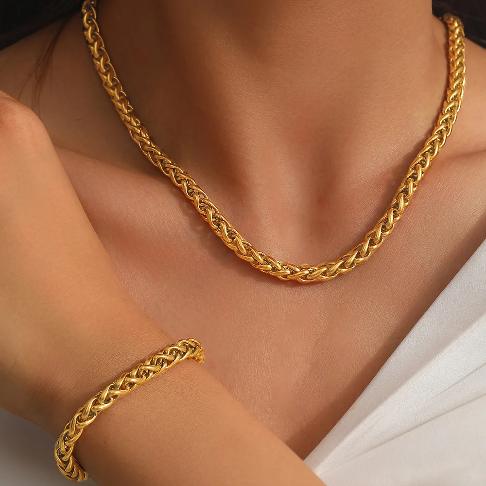 Fashion Trendy Vintage Bracelet Necklace Jewelry Set Stainless Steel Niche Light Luxury jewelry  Accessories For Women Gifts