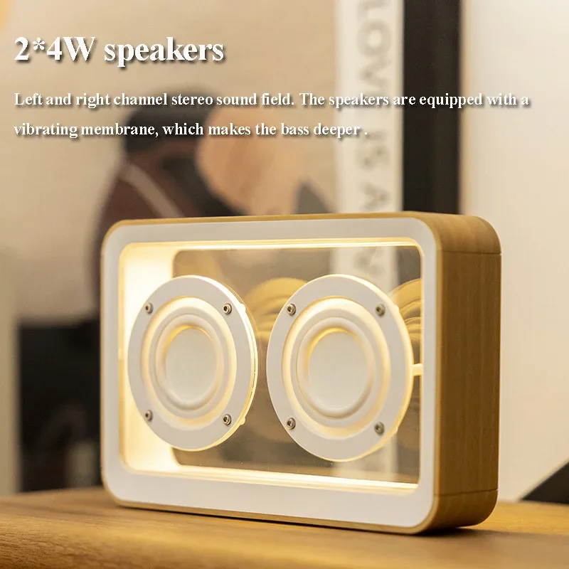 Portable Retro Bluetooth Speaker Transprent TWS Connection Stereo Bluetooth Soundbar Wireless MP3 Music Player with Night Light