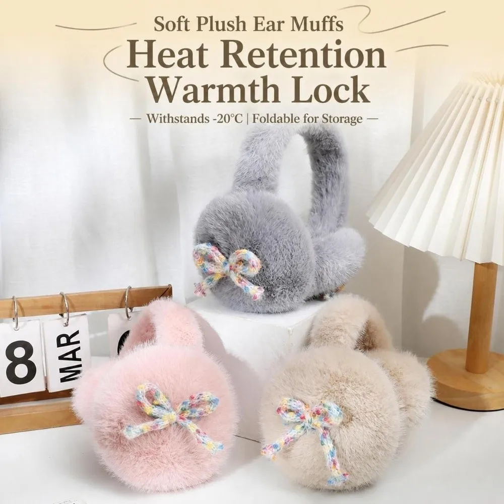 Sweet Imitation Mink Fur Earmuffs Lovely Bow Decor Fluffy Thermal Ear Muffs Portable Soft Faux Fur Earmuffs Cold Weather Wear
