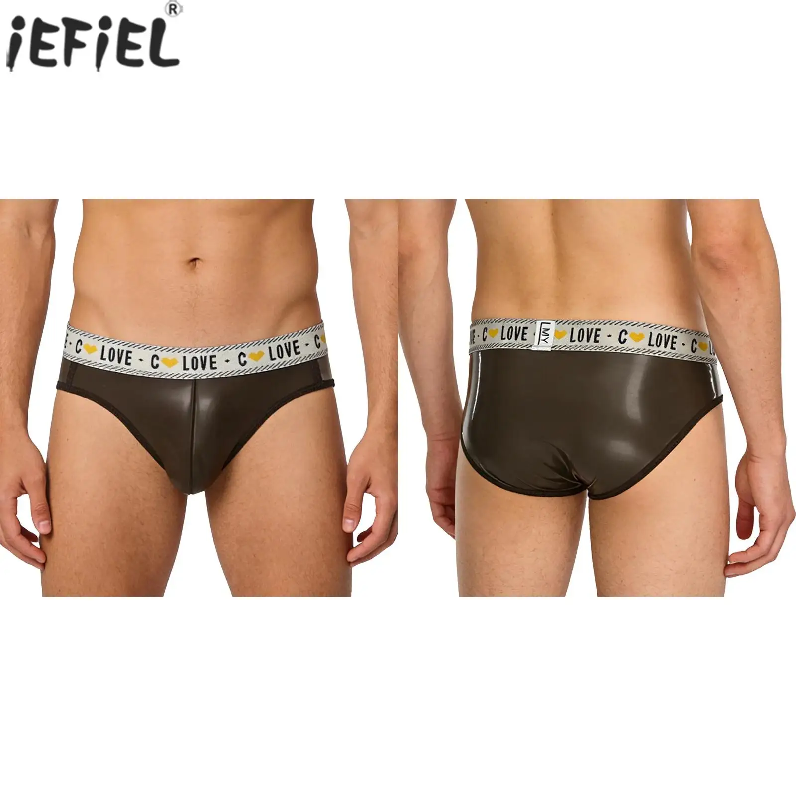 

Мужские глянцевые латексные выпуклые трусы, трусы с буквенным графическим поясом, мягкие трусики с подшивкой, пляжная одежда, повседневное повседневное нижнее белье