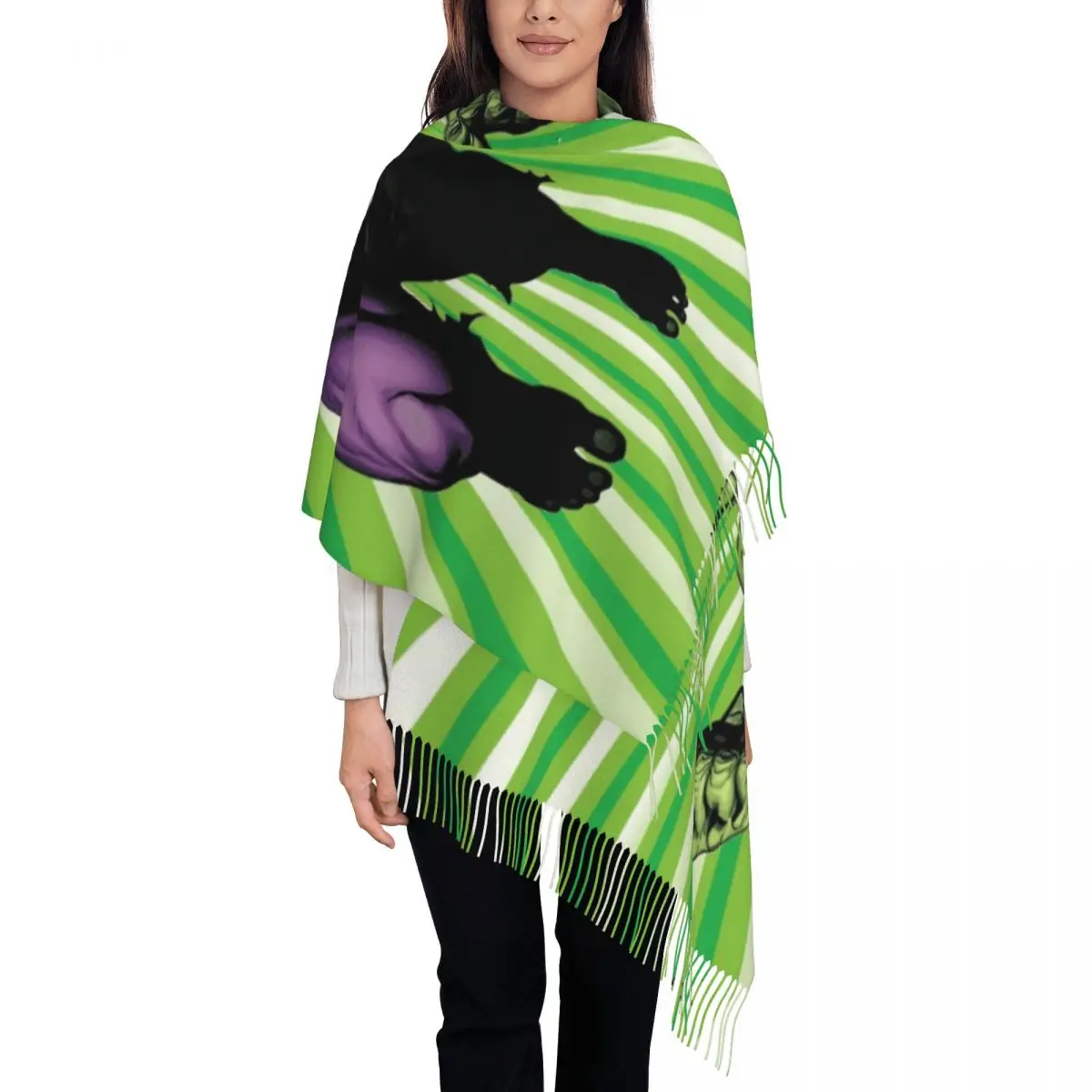 

Custom Hulk Cartoon Scarf for Women Stylish Winter Fall Wrap Shawl Tassel Wraps