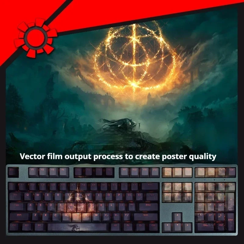 2024 New Elden Transparent Keycap Pbt  Heating Sublimation Game Anime Peripheral Durable Esports 108 Key Mechanical Keyboard