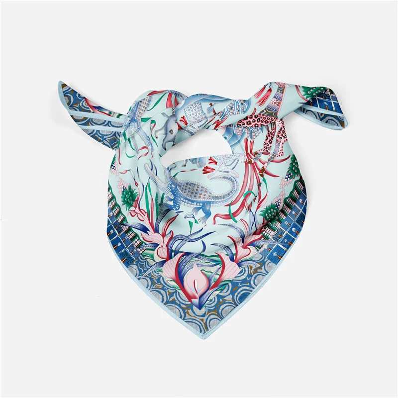 53cm Korean Version Of The Small Square Scarf  Animal Kingdom Elephant GiraffeLadies Fashion Decoration Scarf Twill Kerchief