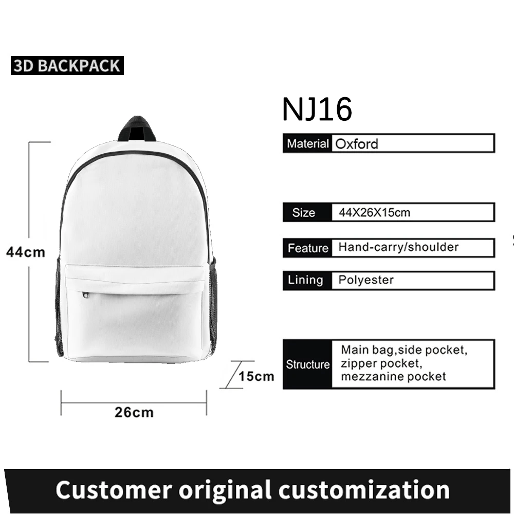 Mochilas personalizadas unissex, adicione sua imagem, foto, logotipo, pano oxford, impressão 3d, básico, casual, escola, estudo, mochila de viagem, sacos de livro diy