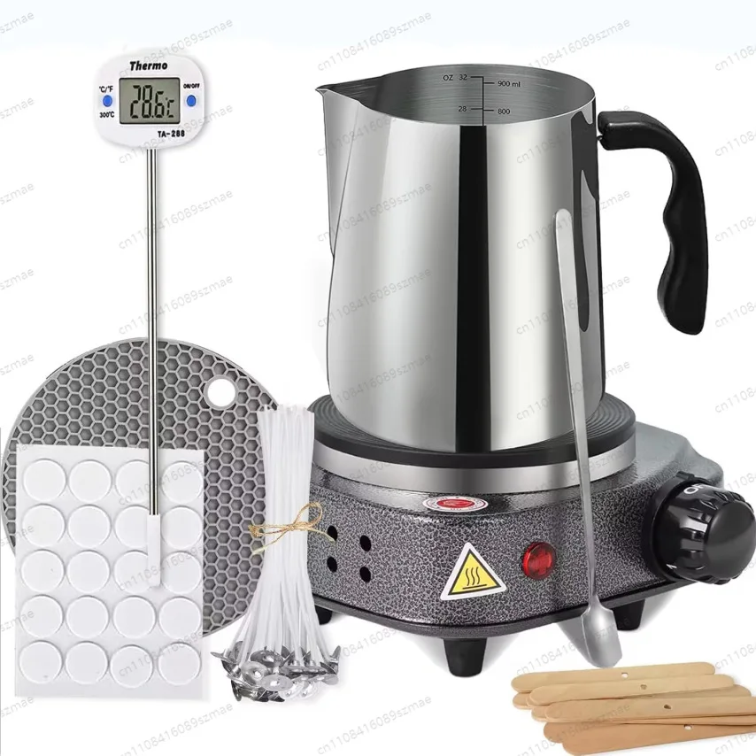 

Полный набор для изготовления свечей: электрическая плита, чаша для плавления воска, электрическая печь, термометр и термостойкий силиконовый коврик в комплекте.