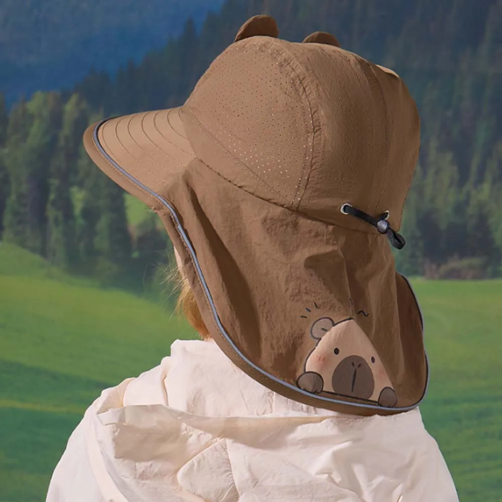 

Breathable Capybara Fisherman Hat Windproof Rope Wide-Brimmed Shawl Neck Protecting Cap Thin Adjustable