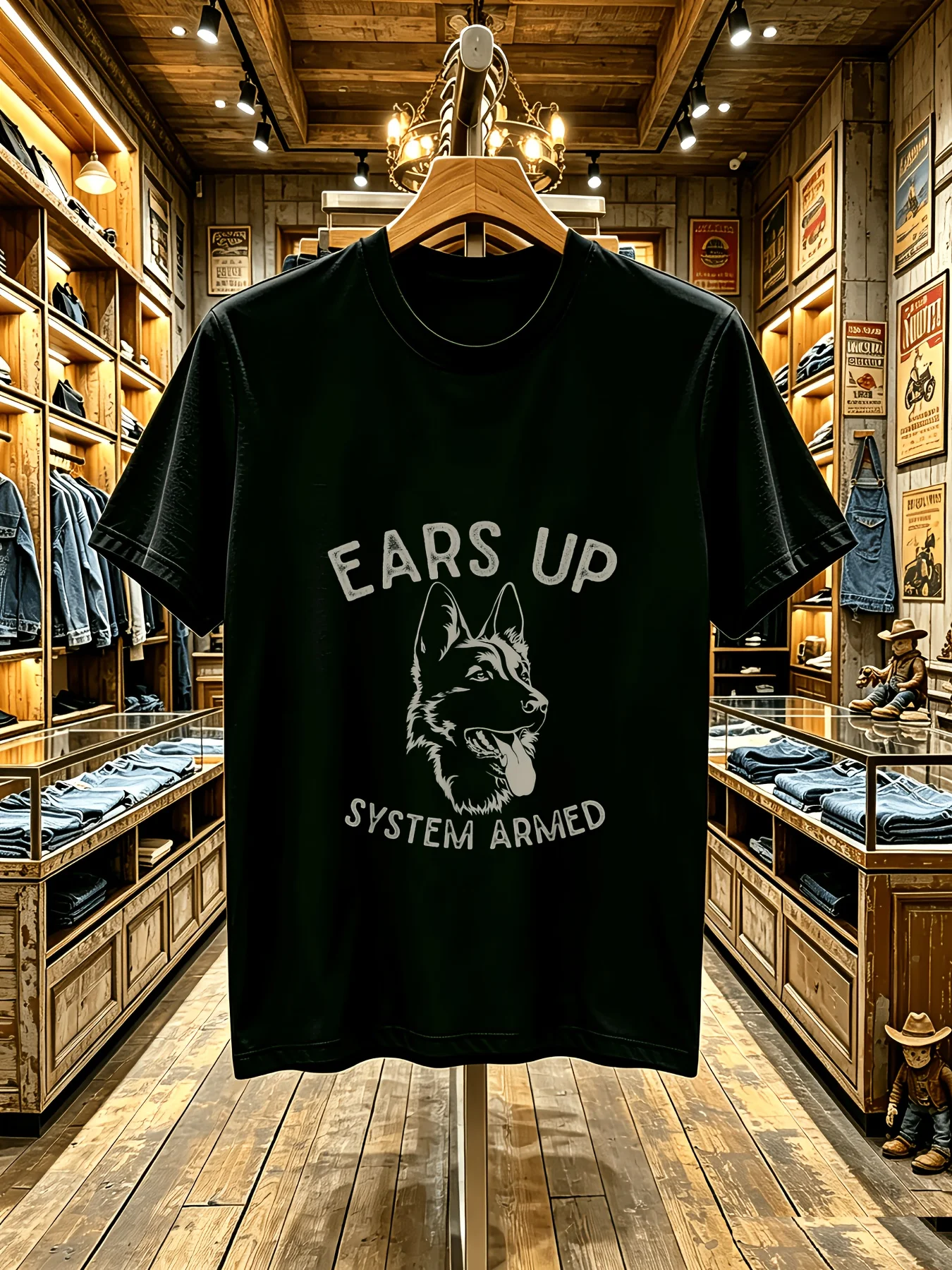 German Shepherd Dog Lover Graphic T-Shirt for Men Ears Up System Gift 1pc