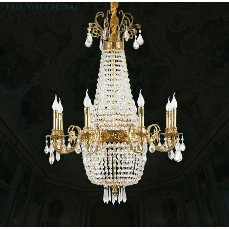 Crystal - Adorned French Brass Pendent Light, High - End Decor For Living, Restaurant, Villa, Hotel Staircase